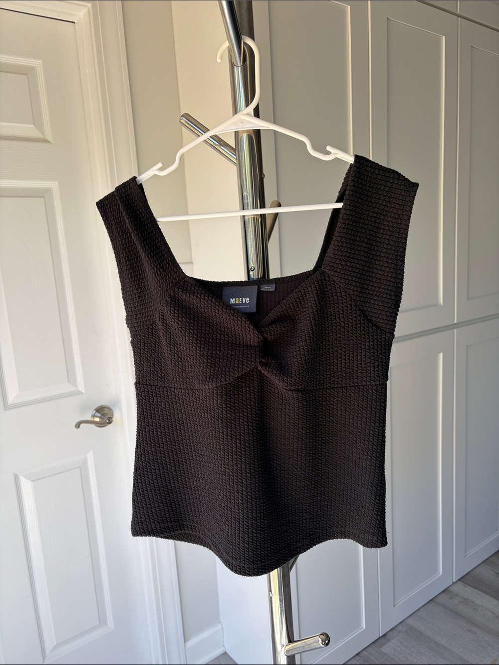 Maeve Black Textured Square-Neck Tank, Size M.